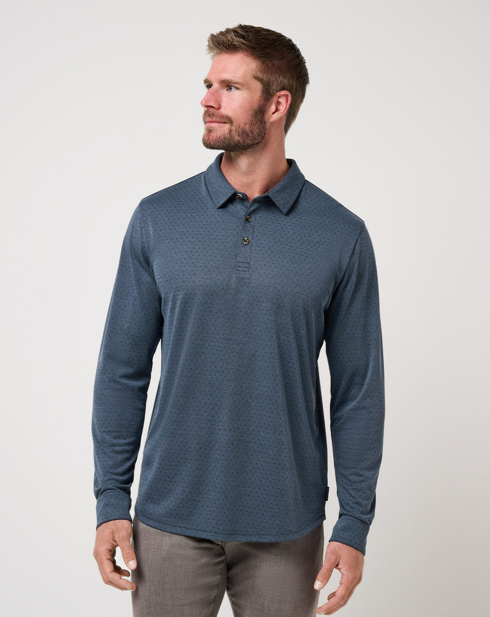 Navy Travis Mathew Handsome Town Long Sleeve Polo