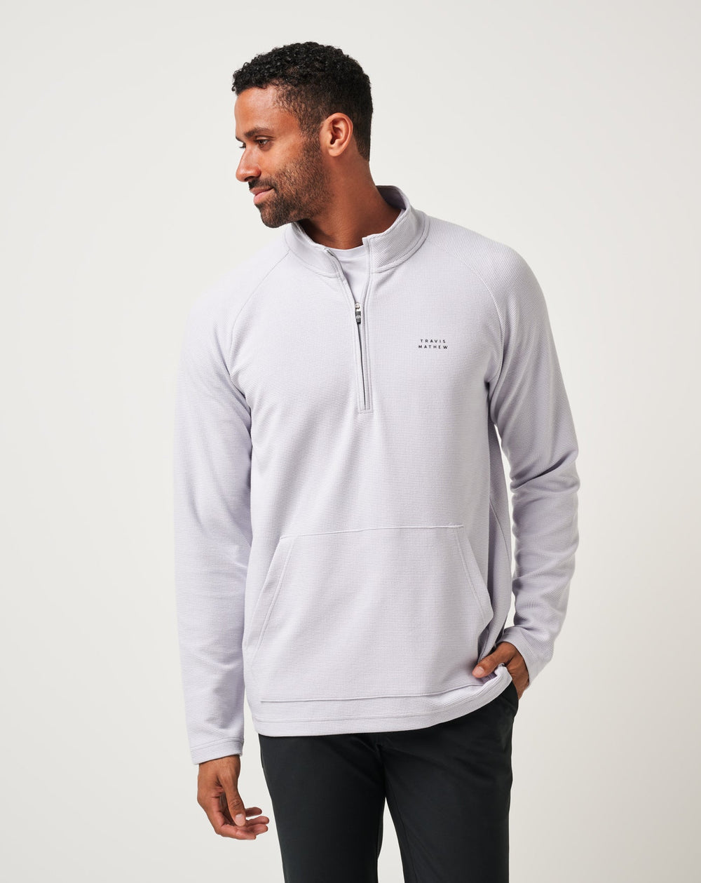 Heather Light Grey Travis Mathew Performance Waffle Quarter Zip