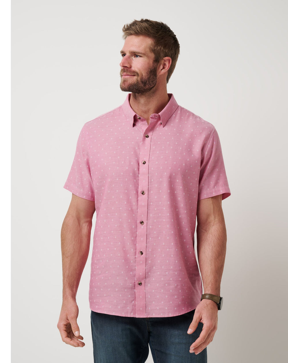 Heather Rose Wine Travis Mathew Early Check In Button-Up