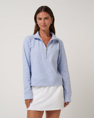 Heather Soft Blue Travis Mathew Cloud Fleece Half Zip 2.0