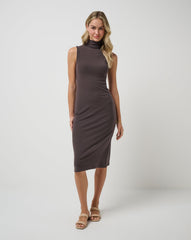Coffee Grounds Travis Mathew Cloud Rib Mock Neck Dress