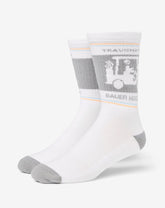 White Travis Mathew No Goalie Crew Sock