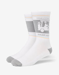 White Travis Mathew No Goalie Crew Sock