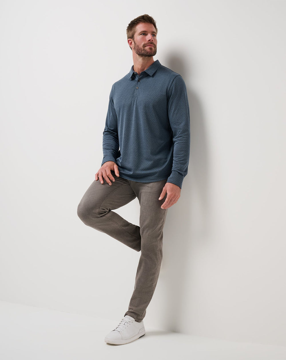 Navy Travis Mathew Handsome Town Long Sleeve Polo