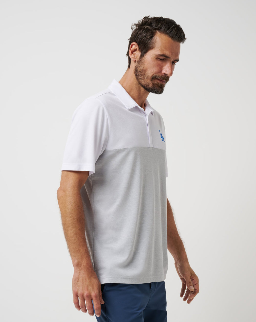White/Heather Grey Travis Mathew Los Angeles Dodgers Home Run Leader Polo