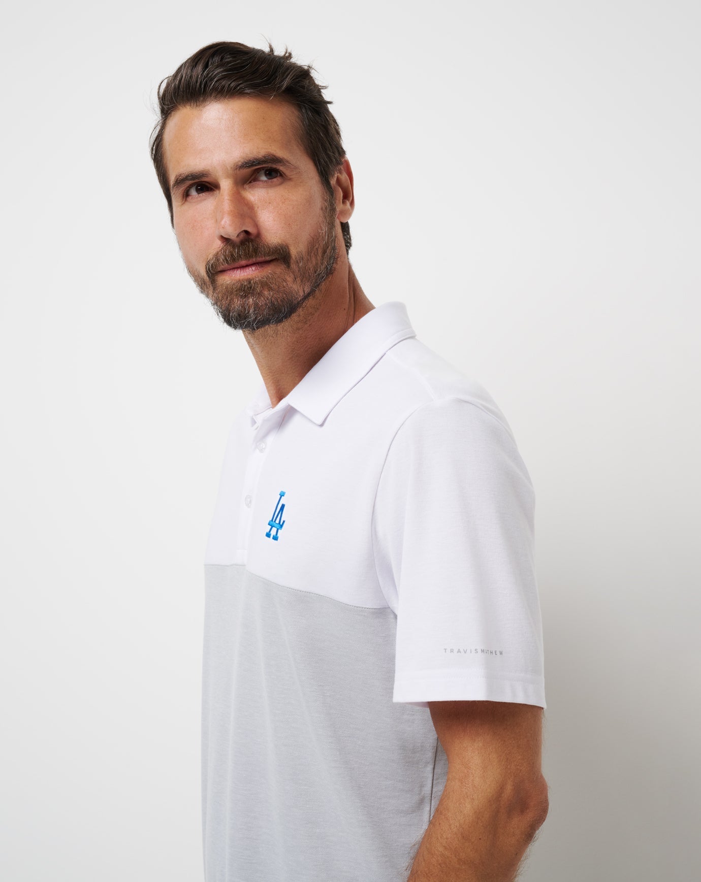 White/Heather Grey Travis Mathew Los Angeles Dodgers Home Run Leader Polo