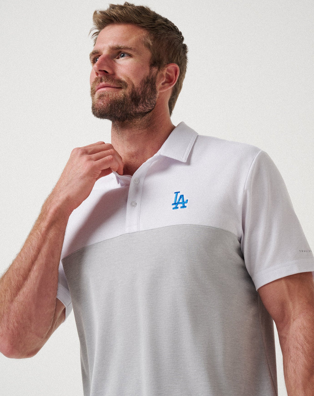 White/Heather Grey Travis Mathew Los Angeles Dodgers Home Run Leader Polo