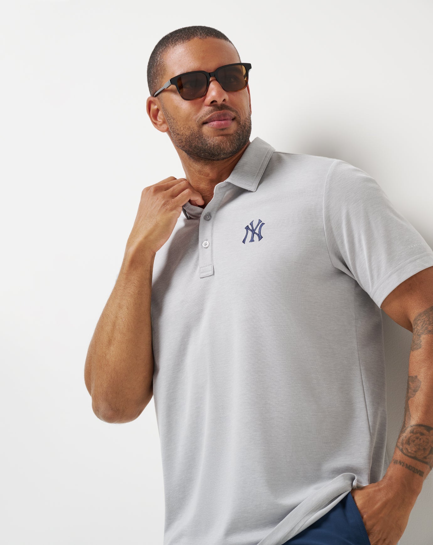 Heather Grey Travis Mathew New York Yankees Playoff Pitch Polo