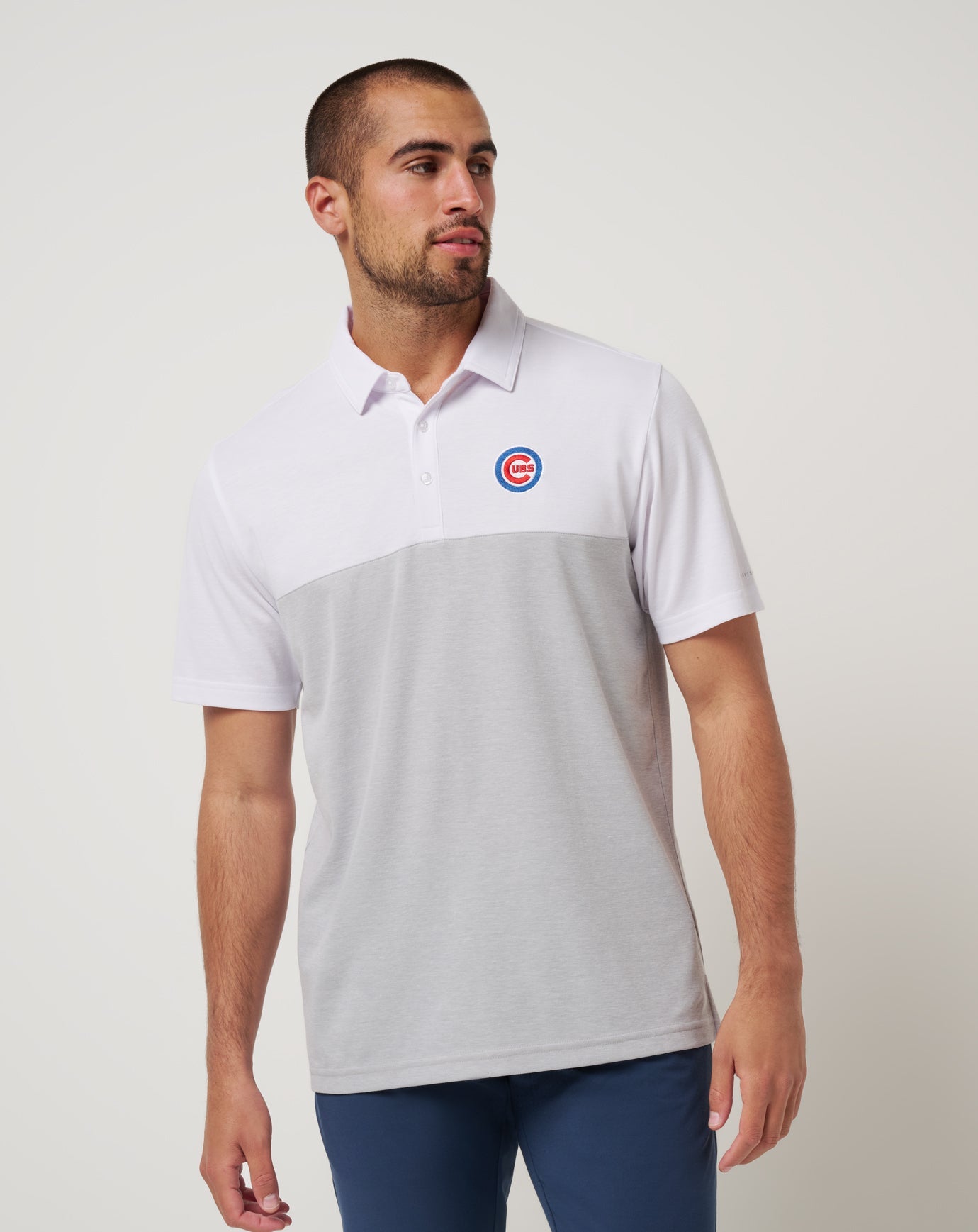 White/Heather Grey Travis Mathew Chicago Cubs Home Run Leader Polo