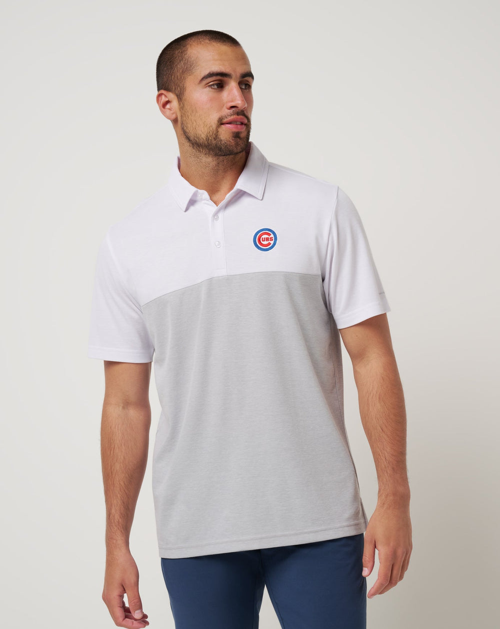 White/Heather Grey Travis Mathew Chicago Cubs Home Run Leader Polo