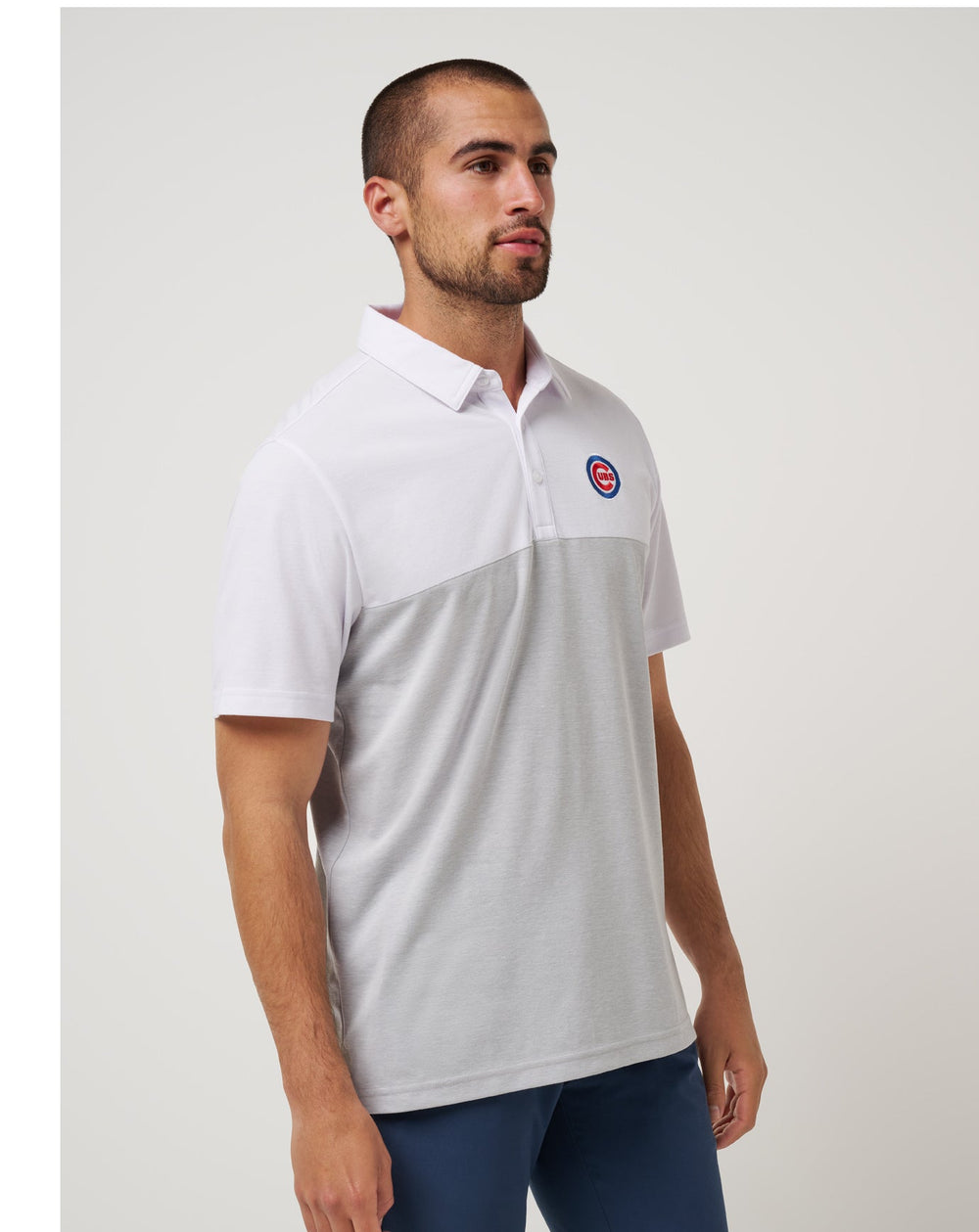White/Heather Grey Travis Mathew Chicago Cubs Home Run Leader Polo