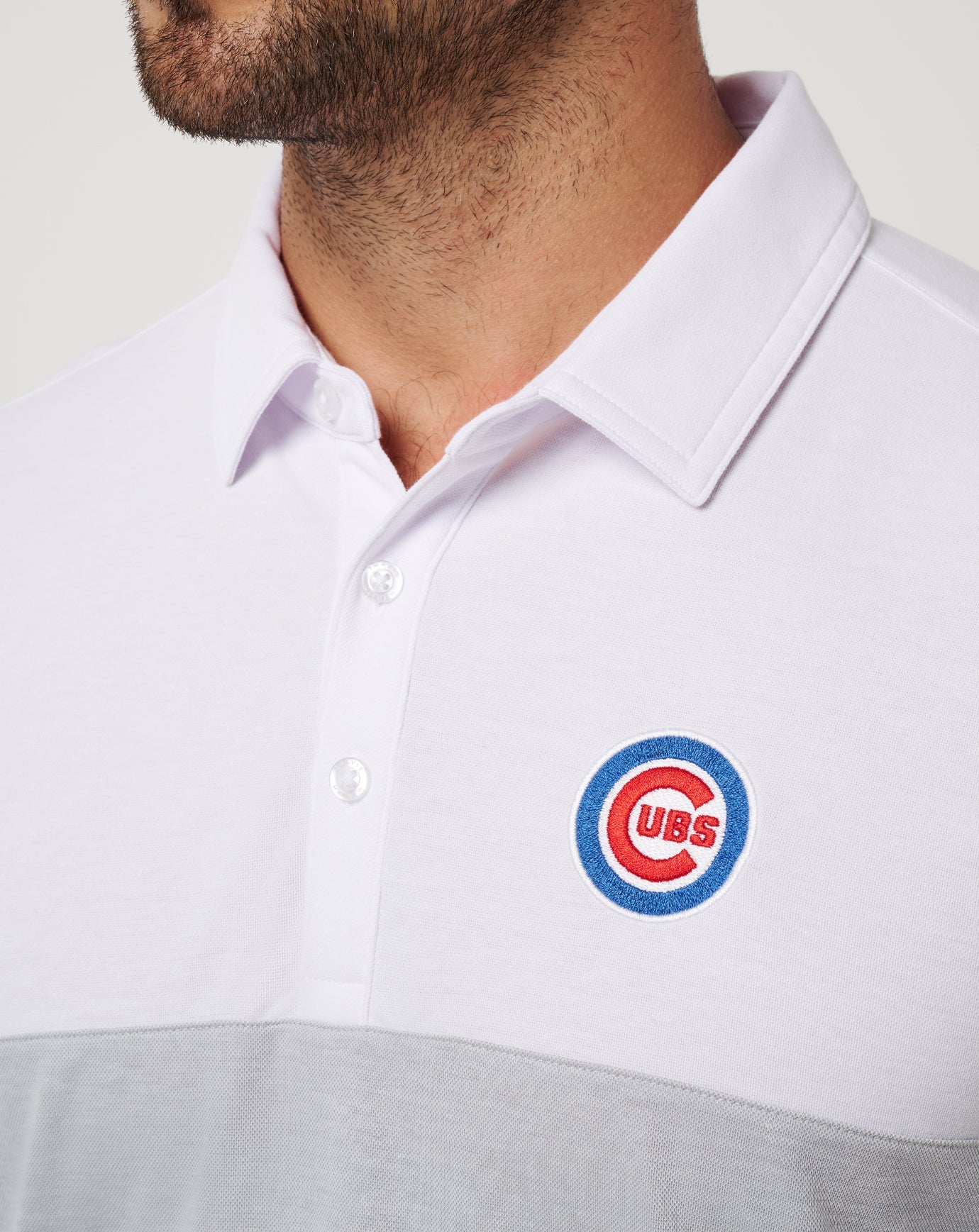 White/Heather Grey Travis Mathew Chicago Cubs Home Run Leader Polo
