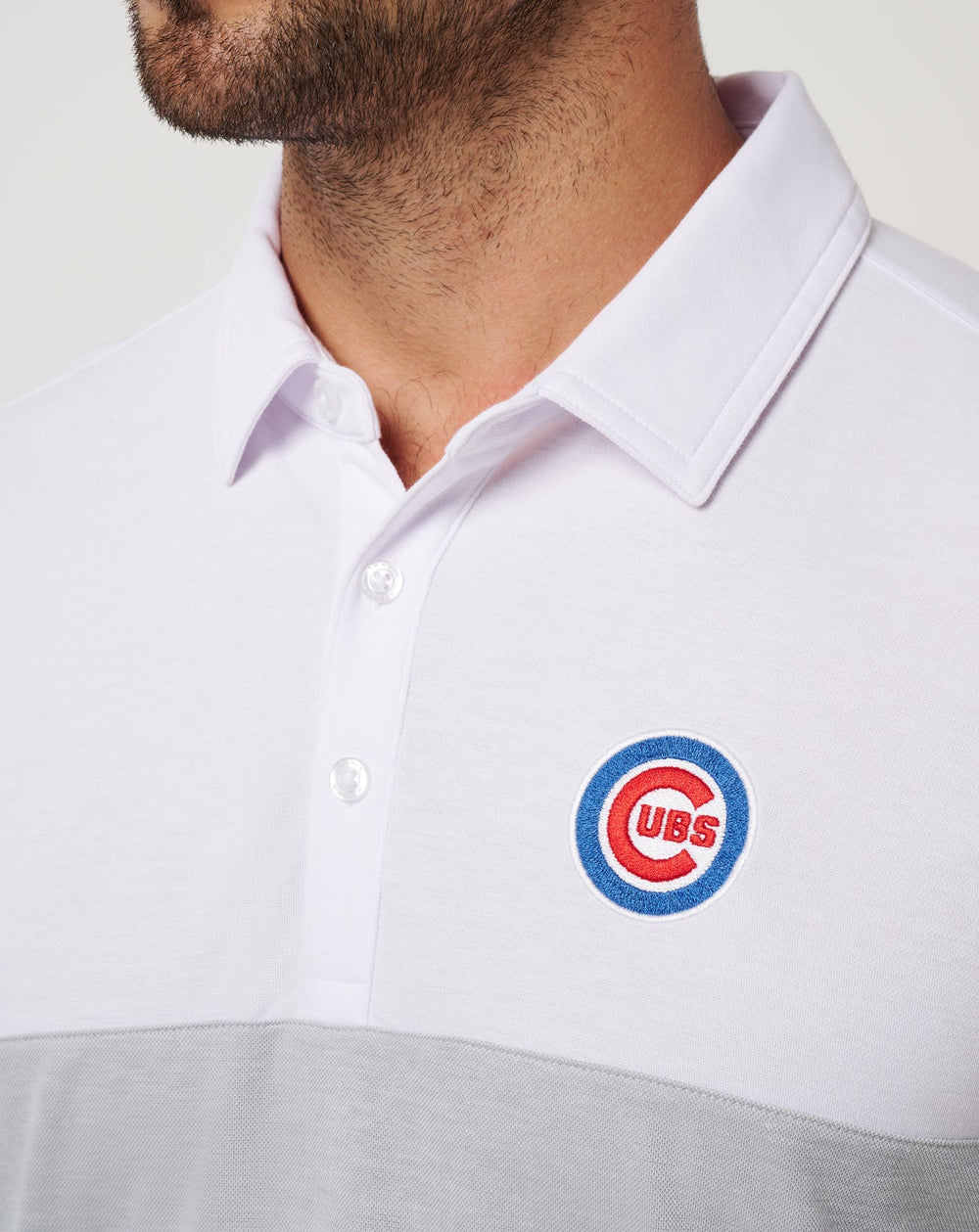 White/Heather Grey Travis Mathew Chicago Cubs Home Run Leader Polo