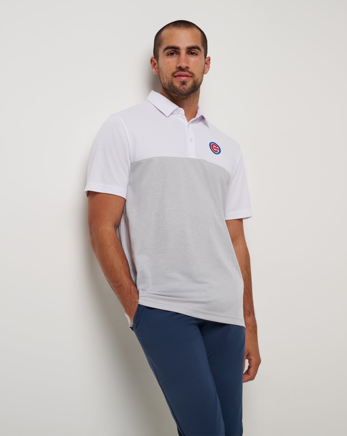 White/Heather Grey Travis Mathew Chicago Cubs Home Run Leader Polo