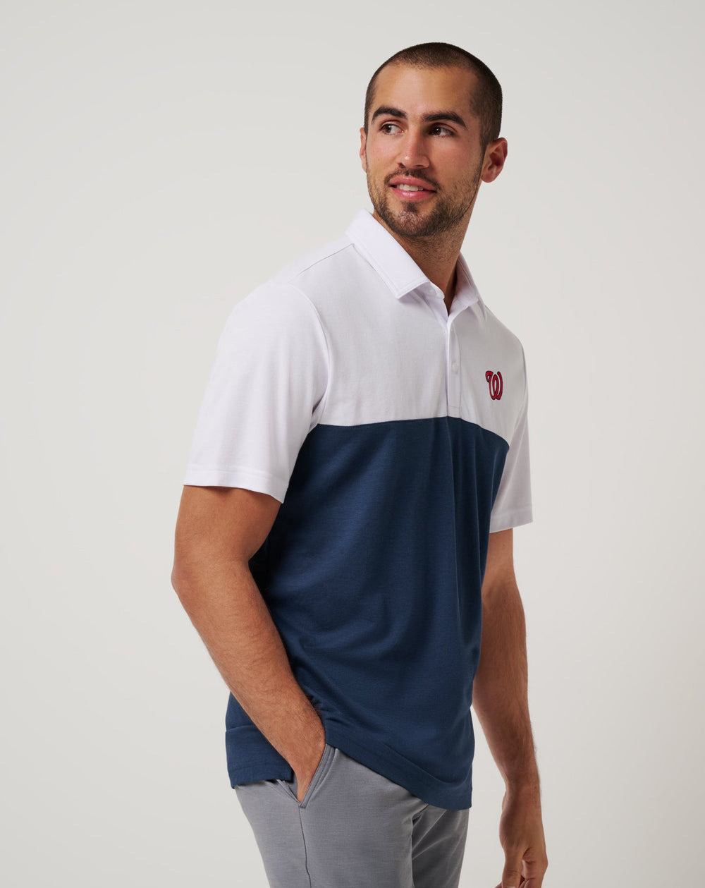 White/Navy Travis Mathew Washington Nationls Home Run Leader Polo