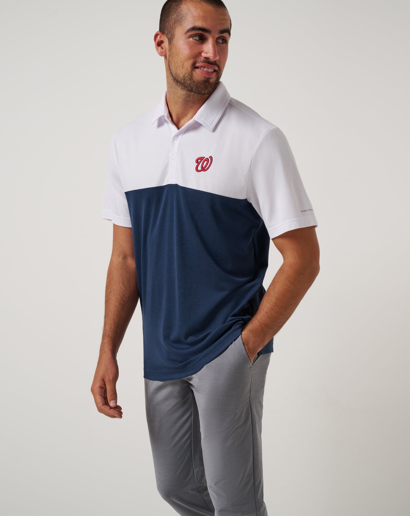 White/Navy Travis Mathew Washington Nationls Home Run Leader Polo