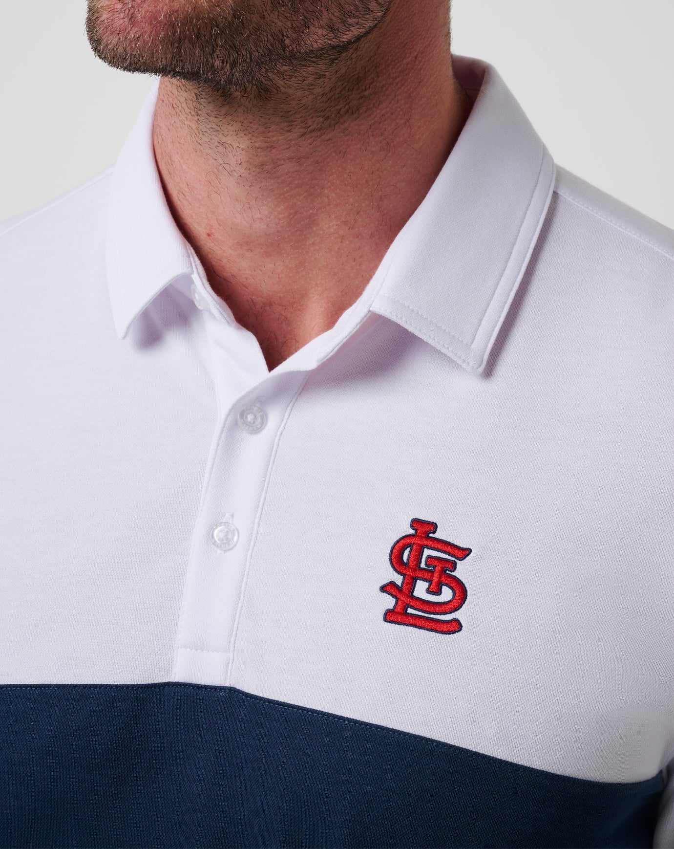 White/Navy Travis Mathew St Louis Cardinals Home Run Leader Polo
