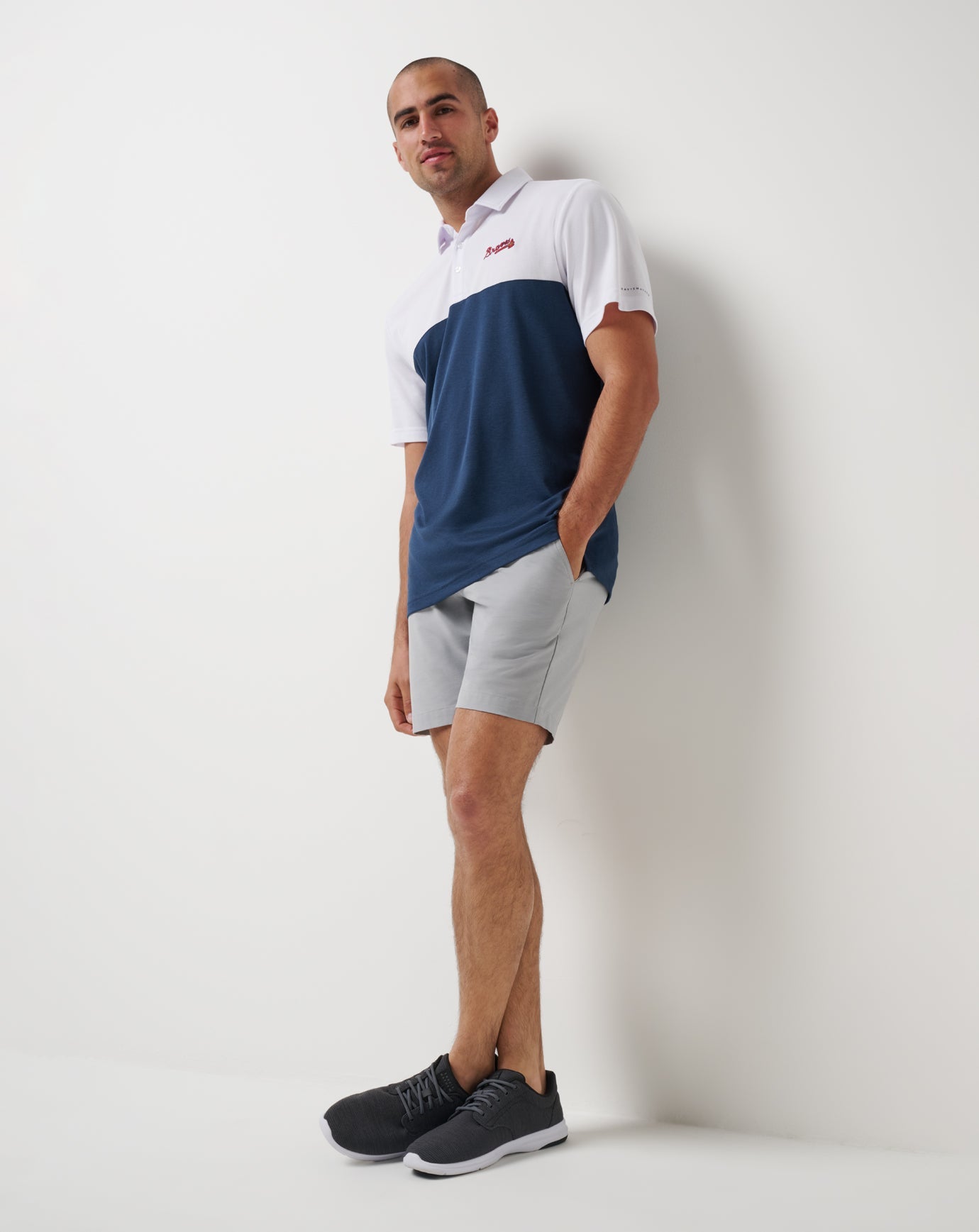 White/Navy Travis Mathew Atlanta Braves Home Run Leader Polo