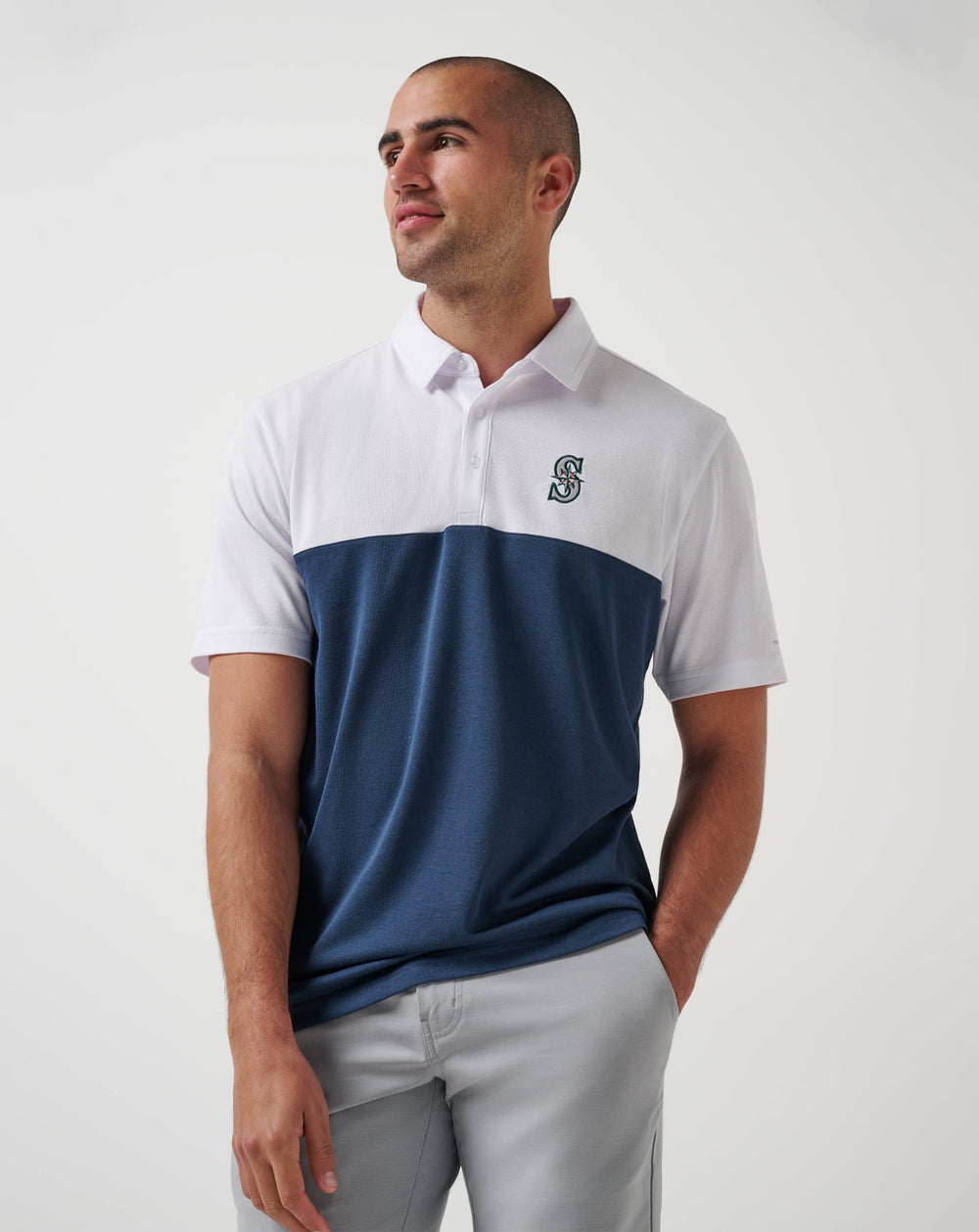 White/Navy Travis Mathew Seattle Mariners Home Run Leader Polo