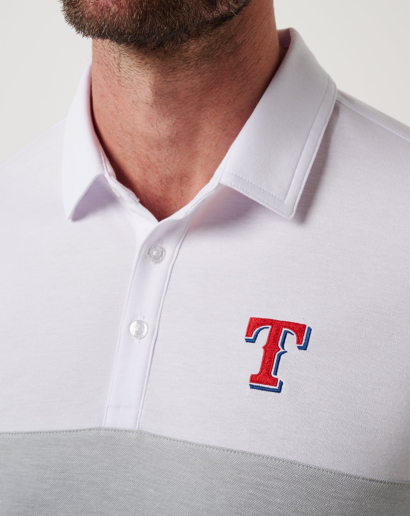 White/Heather Grey Travis Mathew Texas Rangers Home Run Leader Polo