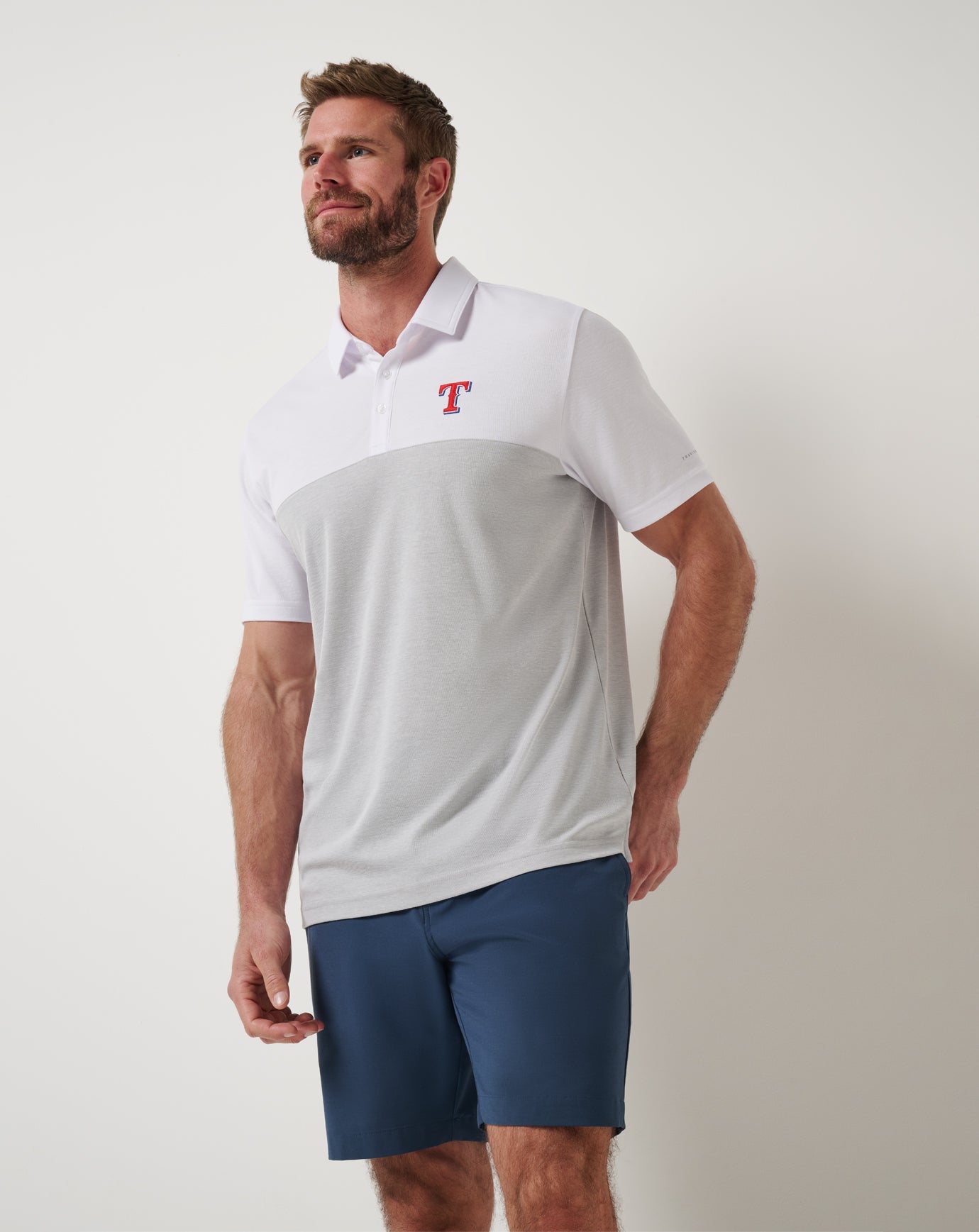 White/Heather Grey Travis Mathew Texas Rangers Home Run Leader Polo