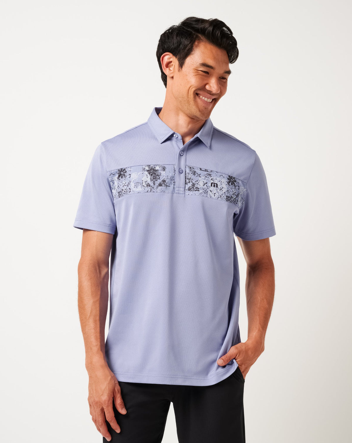 Heather Violet Storm Travis Mathew Good Good Chest Stripe Polo