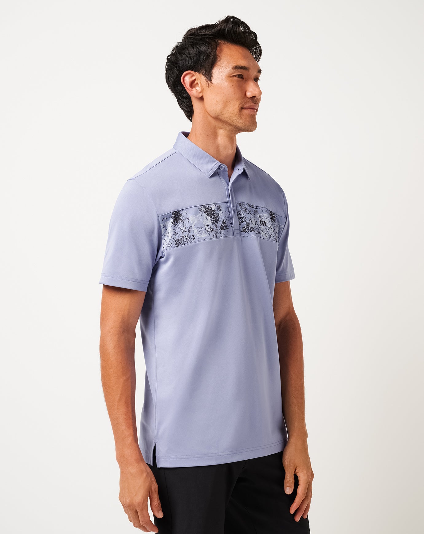 Heather Violet Storm Travis Mathew Good Good Chest Stripe Polo