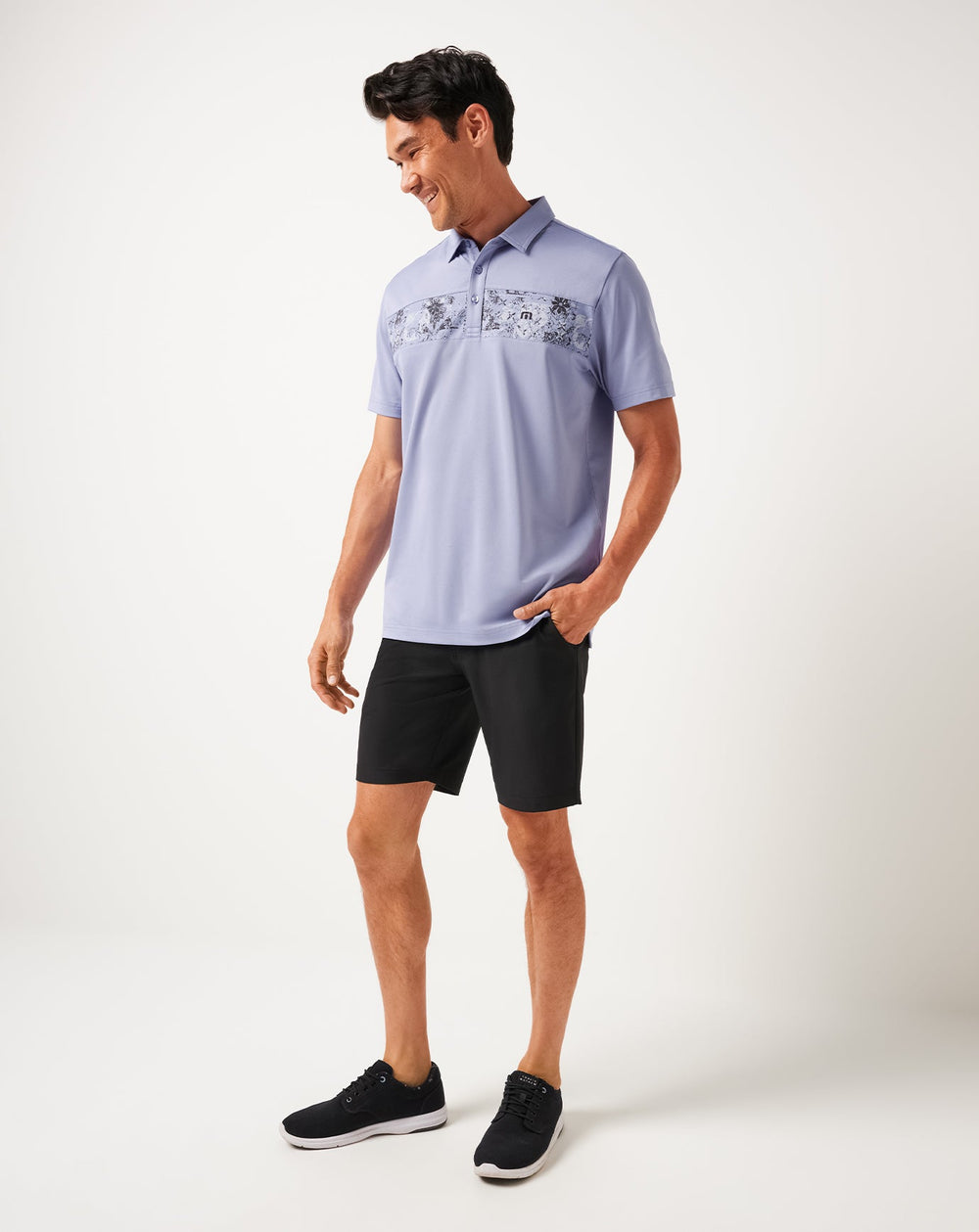 Heather Violet Storm Travis Mathew Good Good Chest Stripe Polo