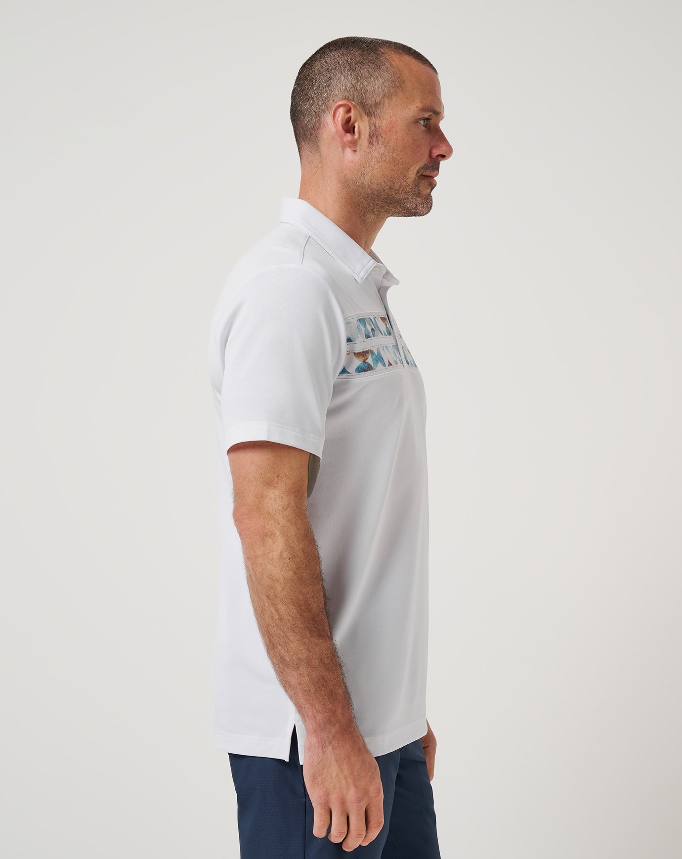 White Travis Mathew Good Good Chest Stripe Polo