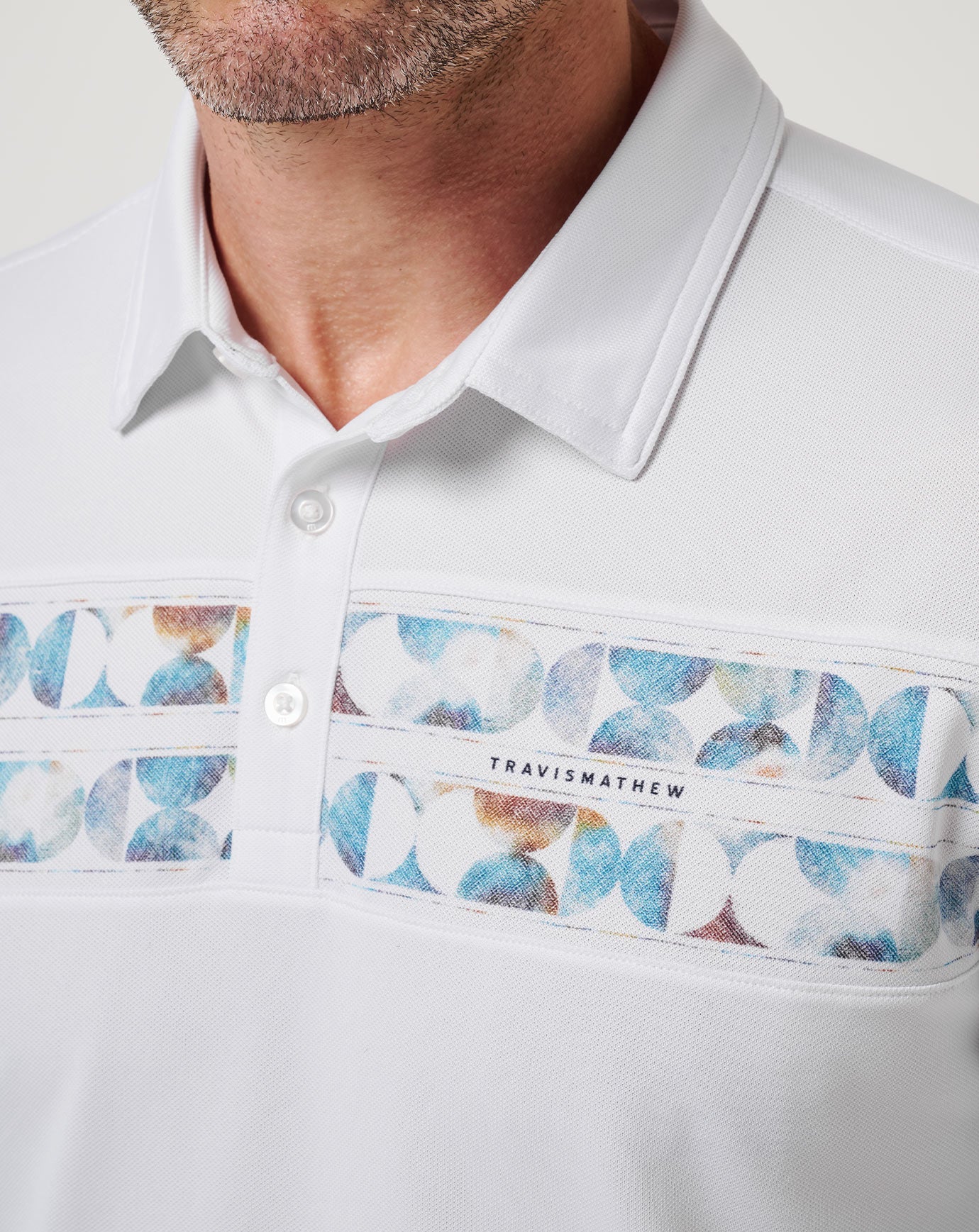 White Travis Mathew Good Good Chest Stripe Polo