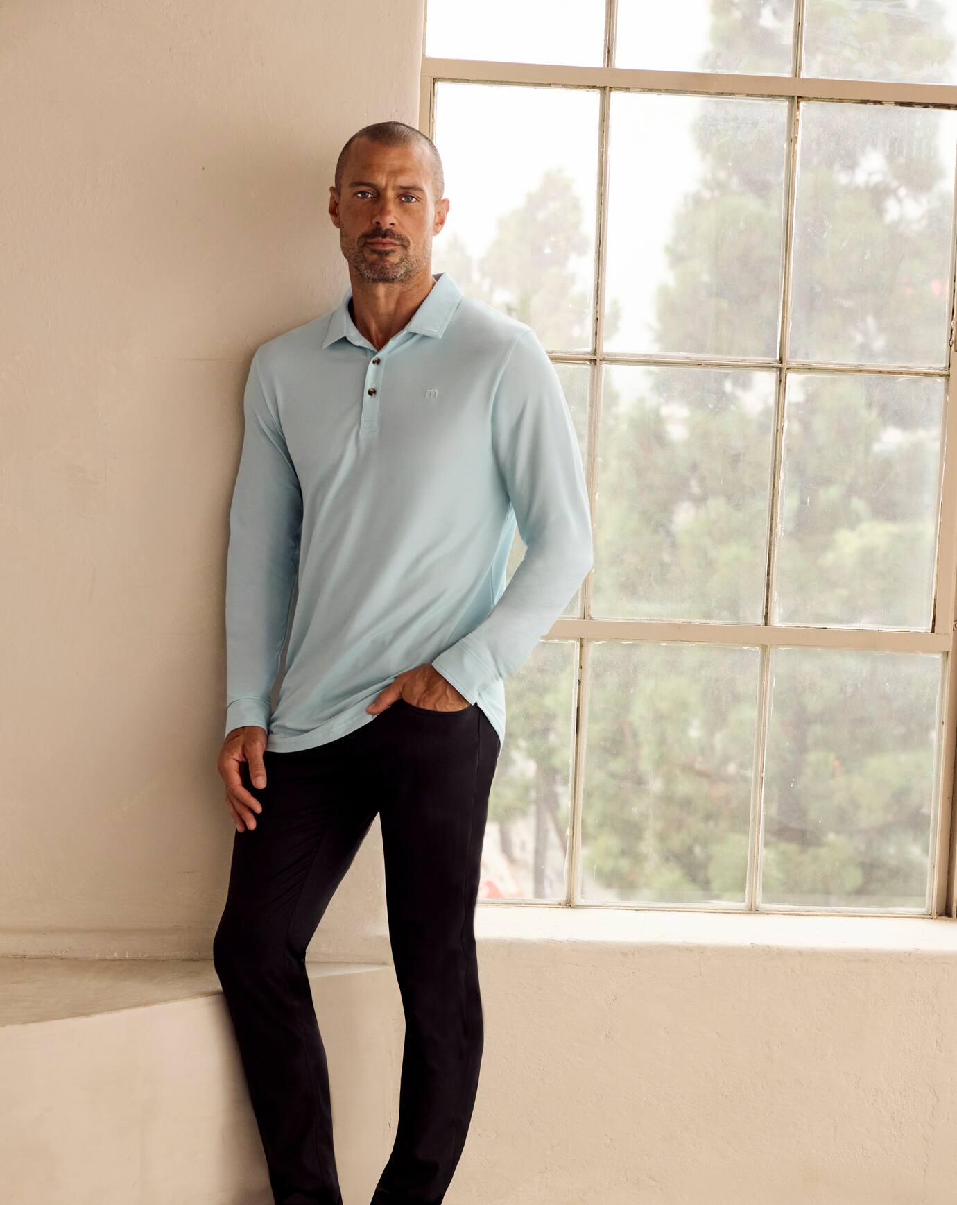Cory Blue Travis Mathew Featherweight Long Sleeve Polo