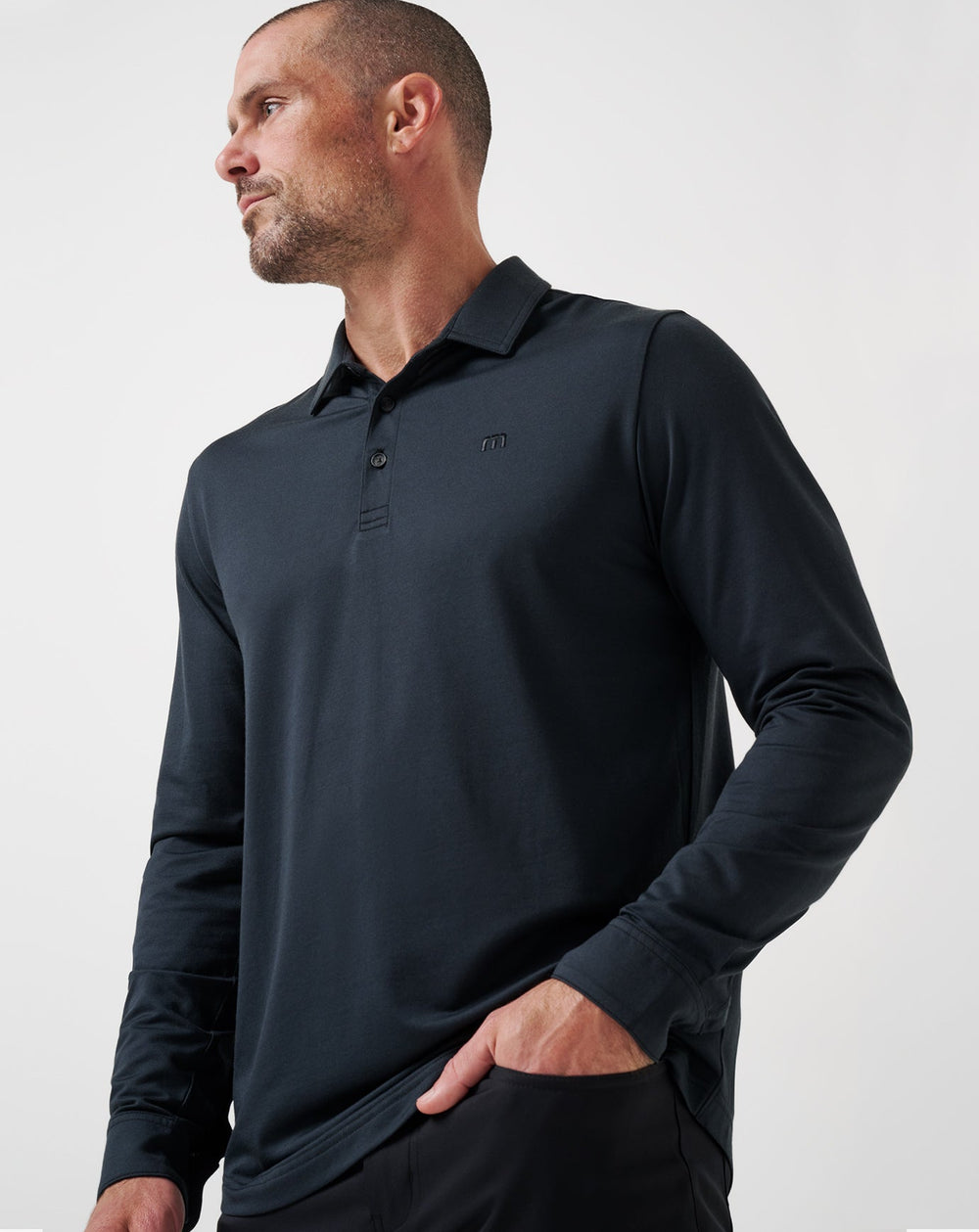 Black Travis Mathew Featherweight Long Sleeve Polo