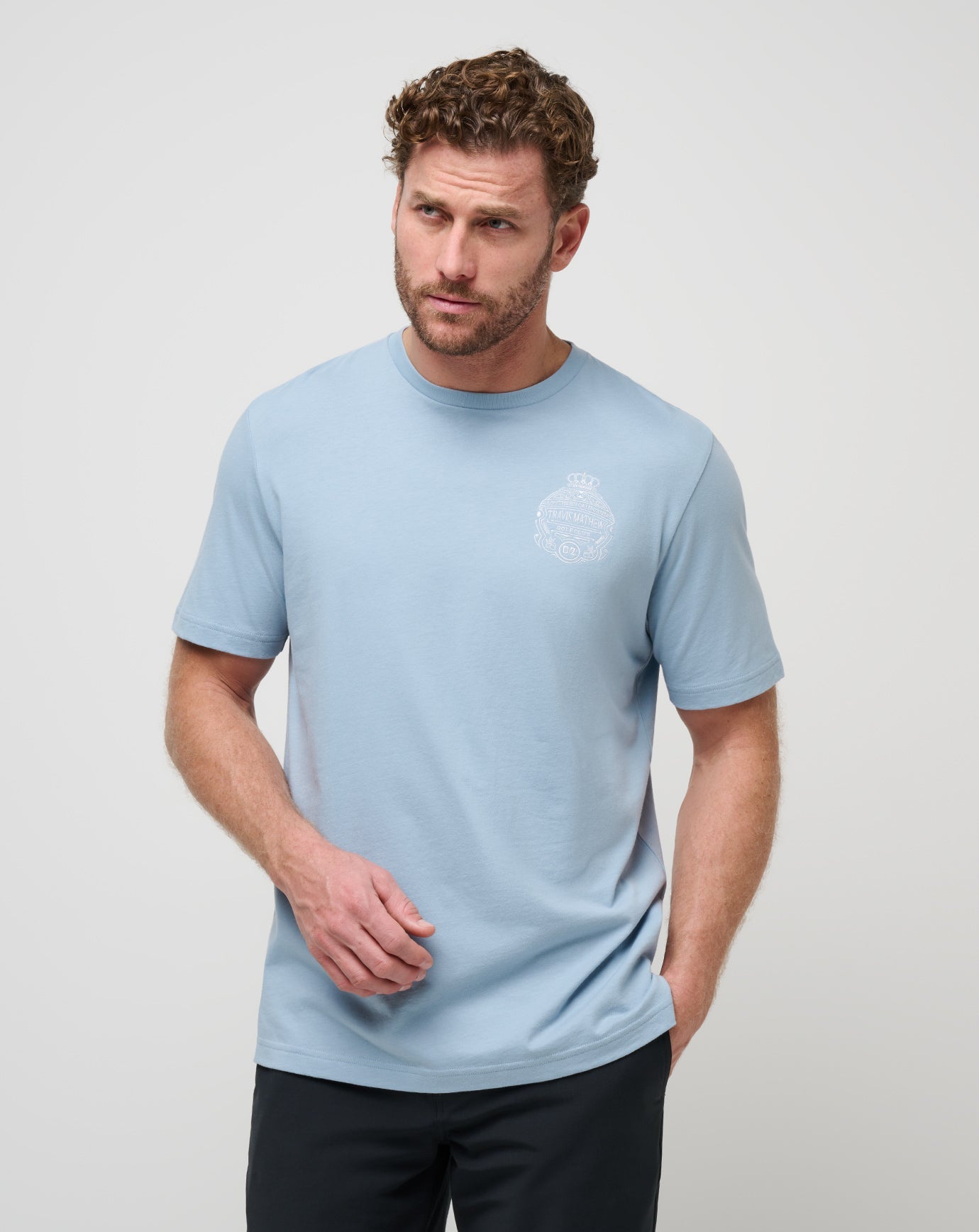 Dusty Blue Travis Mathew Name Association Tee