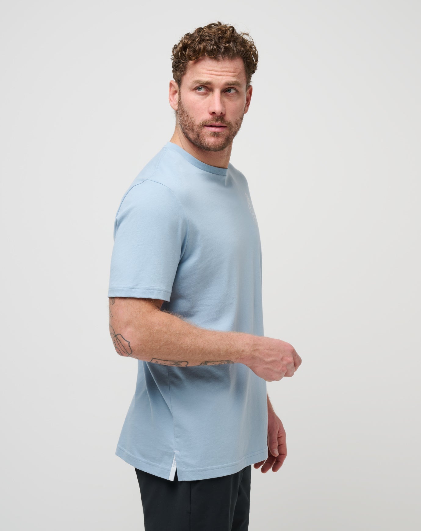 Dusty Blue Travis Mathew Name Association Tee