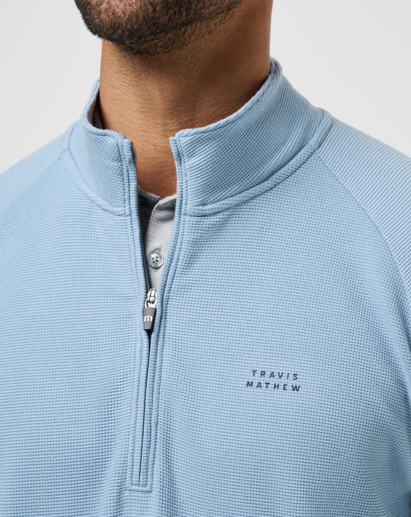 Dusty Blue Travis Mathew Performance Waffle Quarter Zip