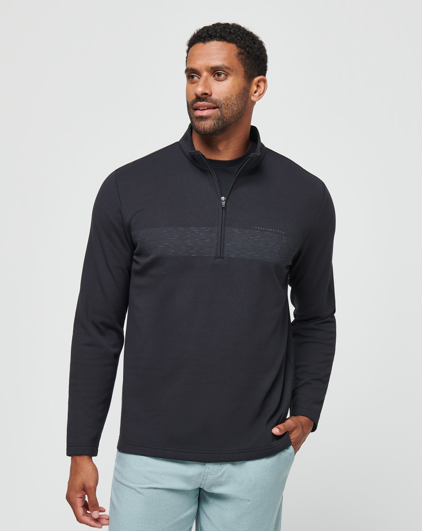 Black/Coronet Travis Mathew Upgraded Fleece Chest Stripe Quarter Zip