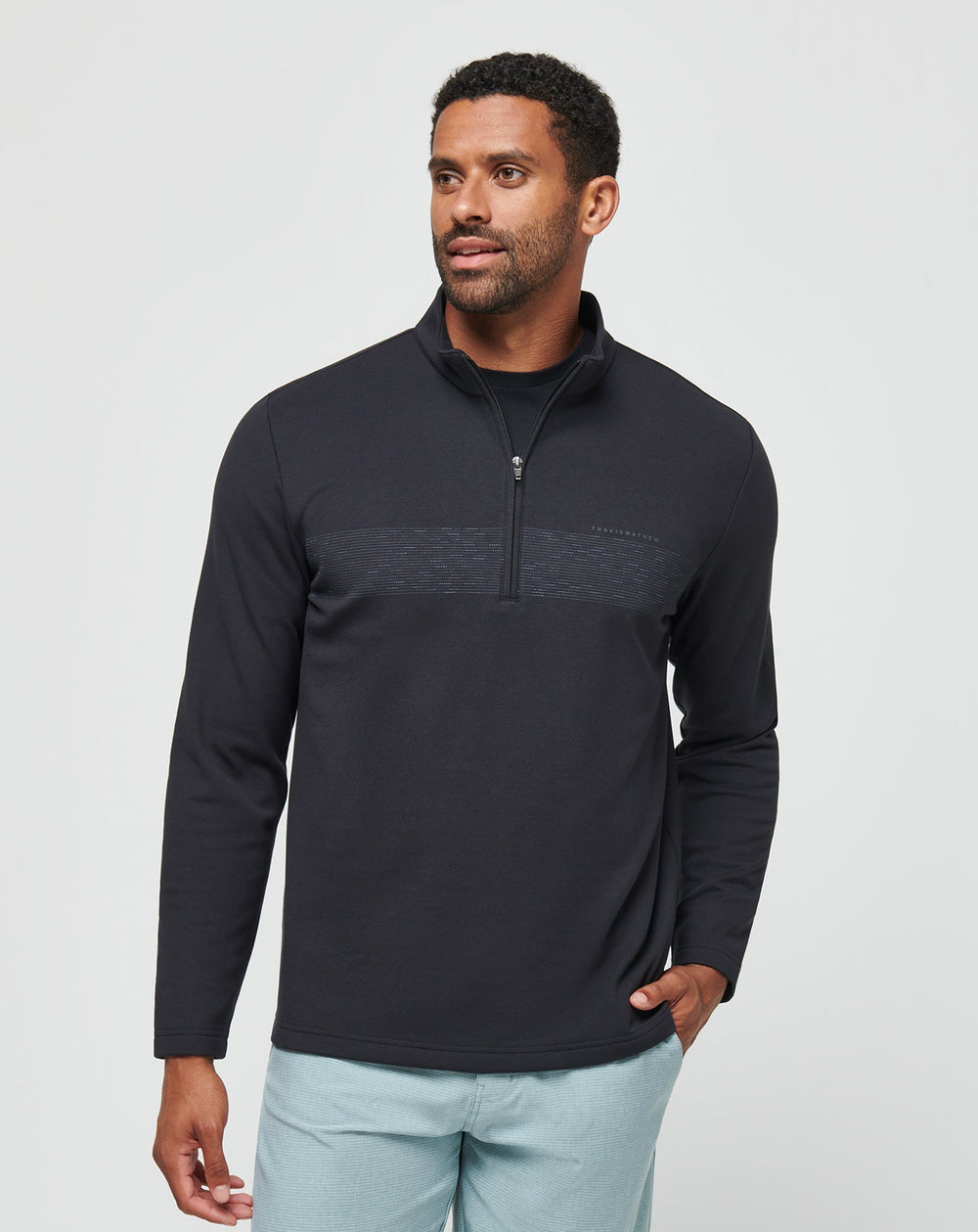 Black/Coronet Travis Mathew Upgraded Fleece Chest Stripe Quarter Zip