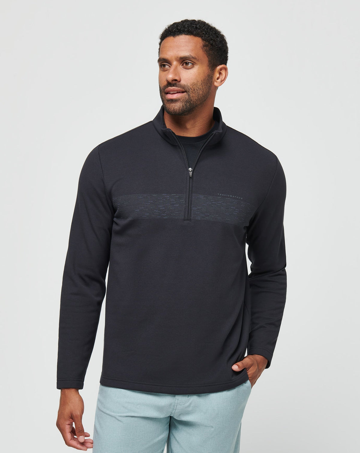 Black/Coronet Travis Mathew Upgraded Fleece Chest Stripe Quarter Zip