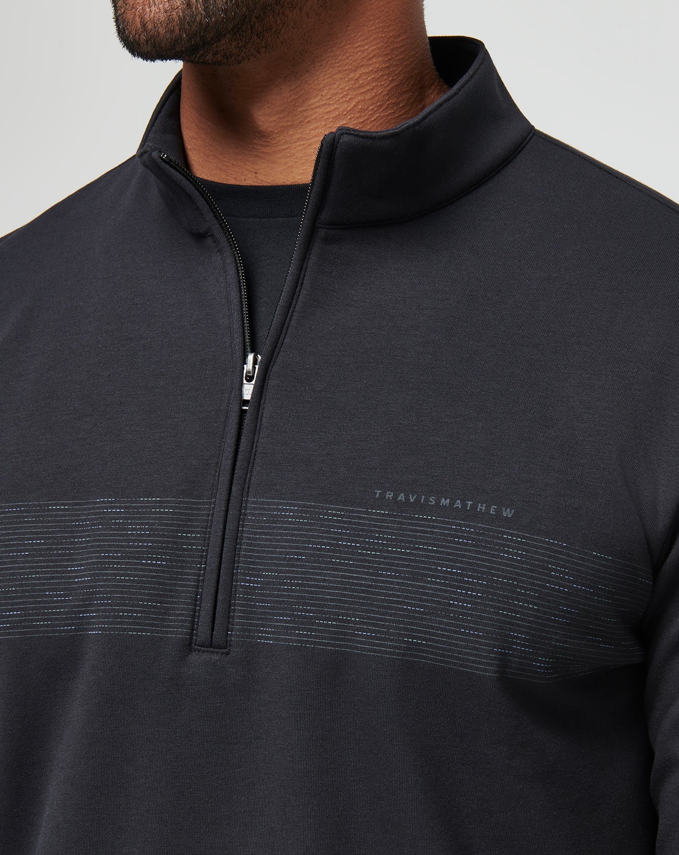 Black/Coronet Travis Mathew Upgraded Fleece Chest Stripe Quarter Zip