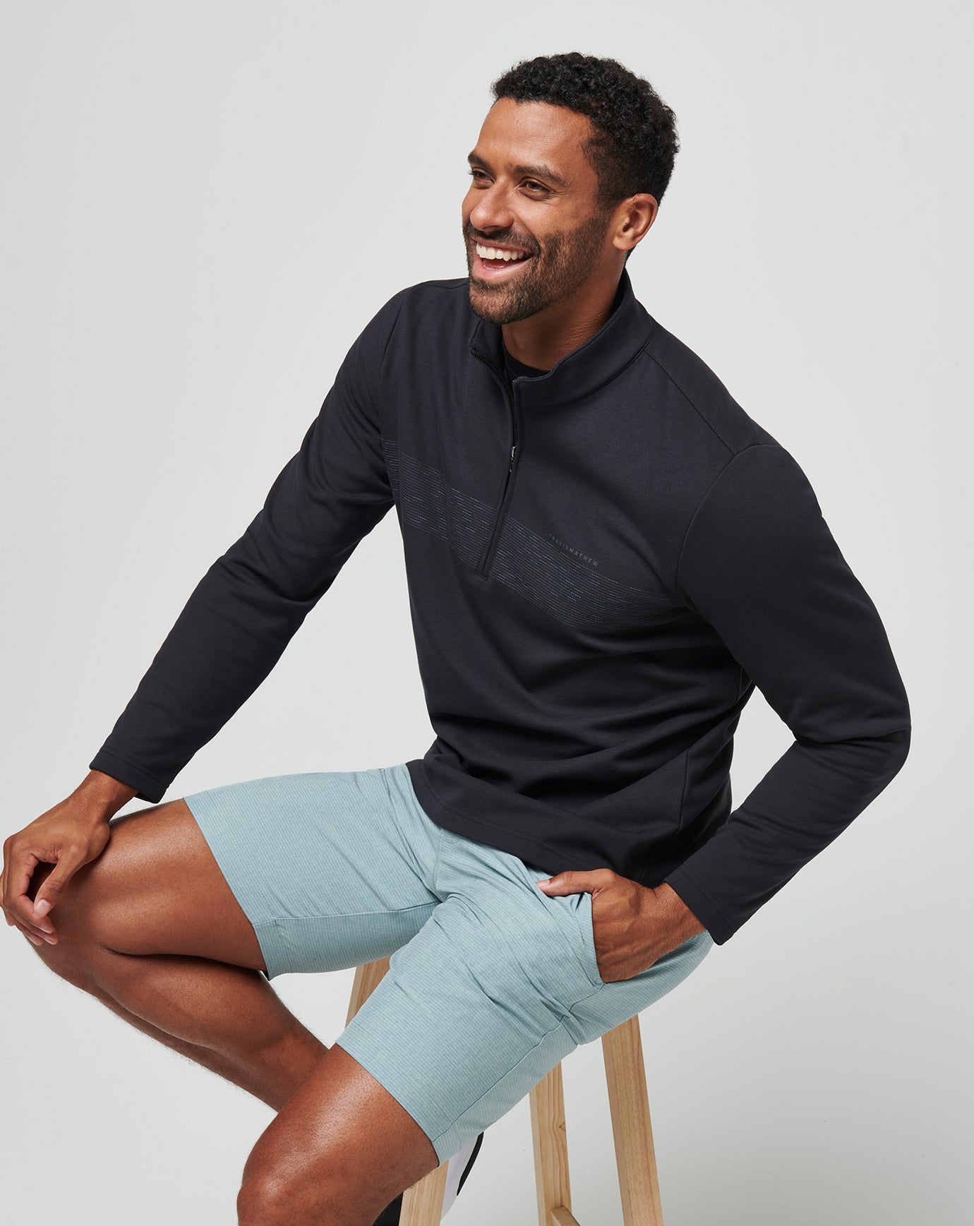 Black/Coronet Travis Mathew Upgraded Fleece Chest Stripe Quarter Zip