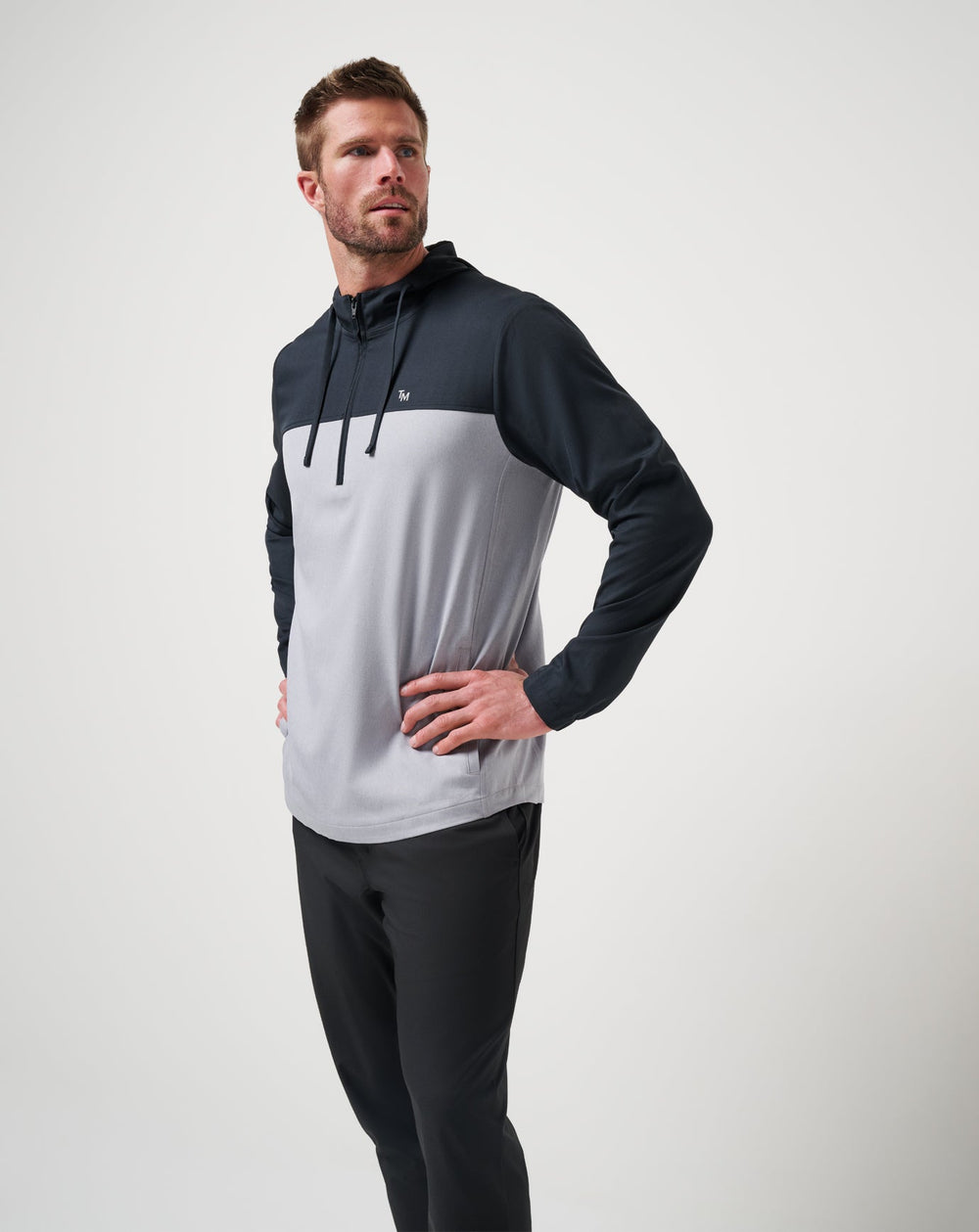 Heather Light Grey Travis Mathew Coin Toss Quarter Zip Hoodie