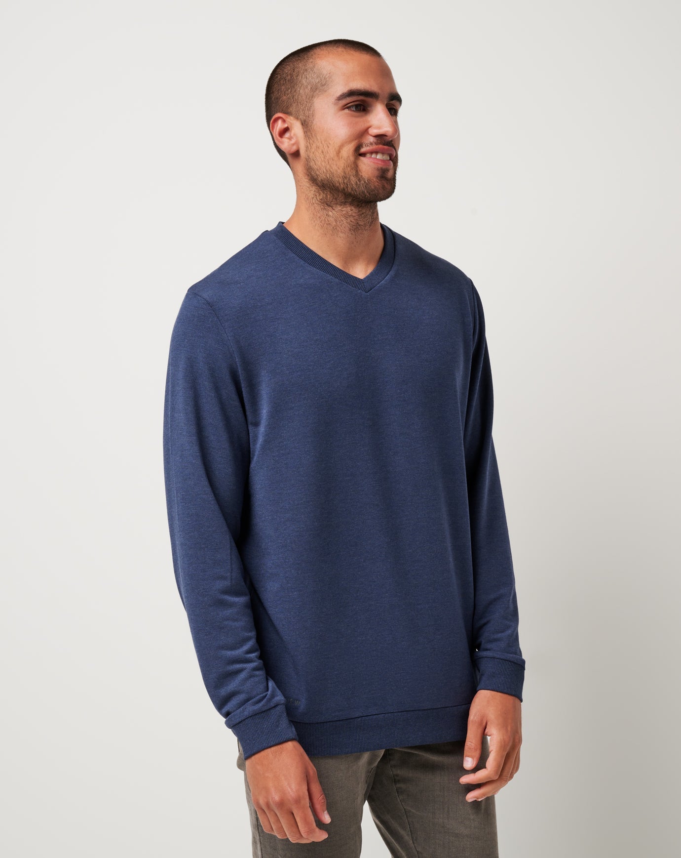 Heather Blue Nights Travis Mathew Amenities V-Neck Crew
