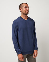 Heather Blue Nights Travis Mathew Amenities V-Neck Crew