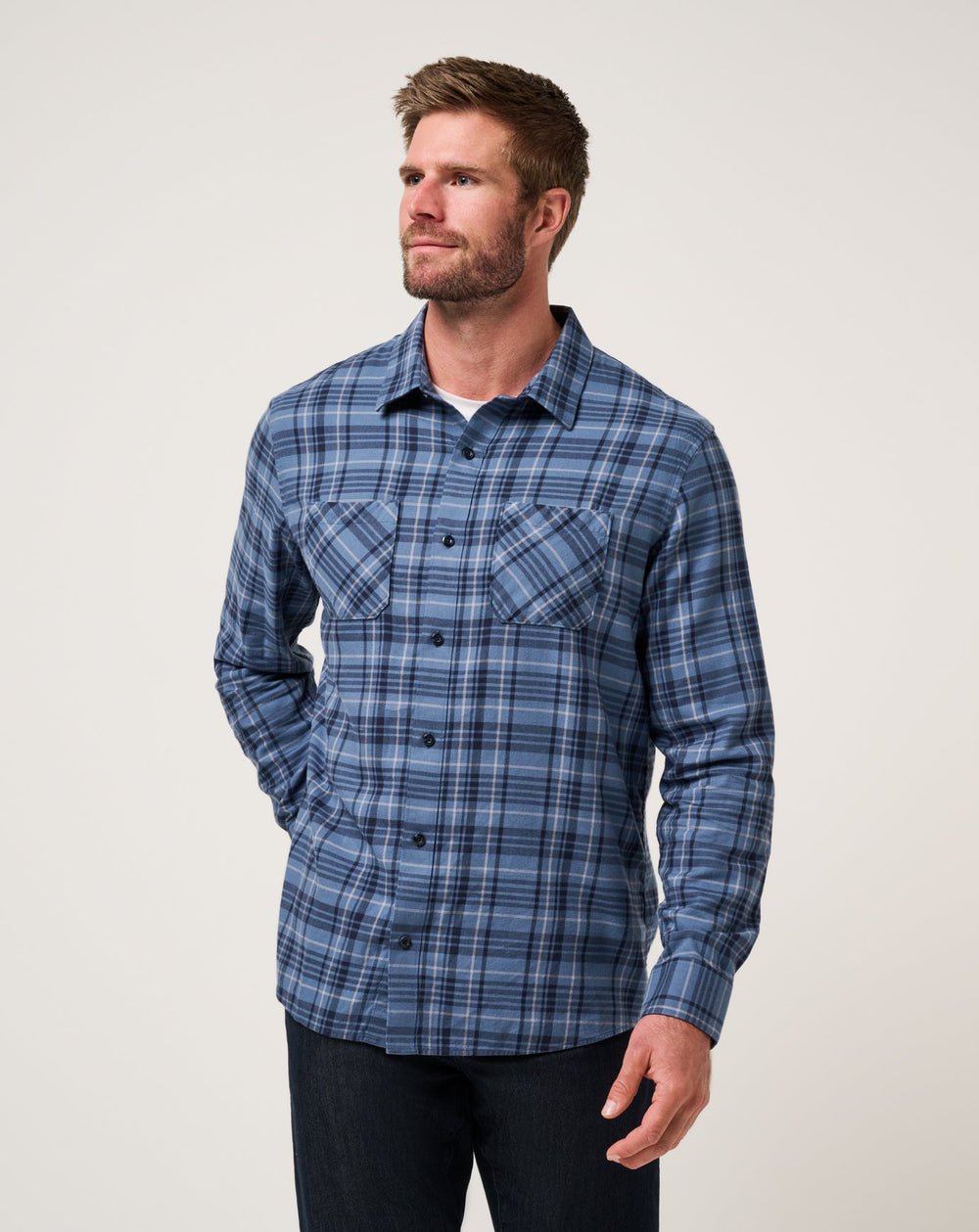Bering Sea/Sleet Travis Mathew Cloud Flannel Plaid Button-Up