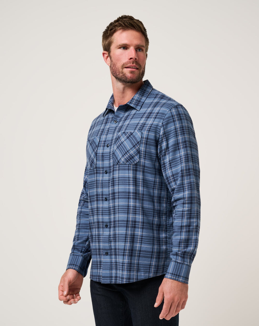 Bering Sea/Sleet Travis Mathew Cloud Flannel Plaid Button-Up