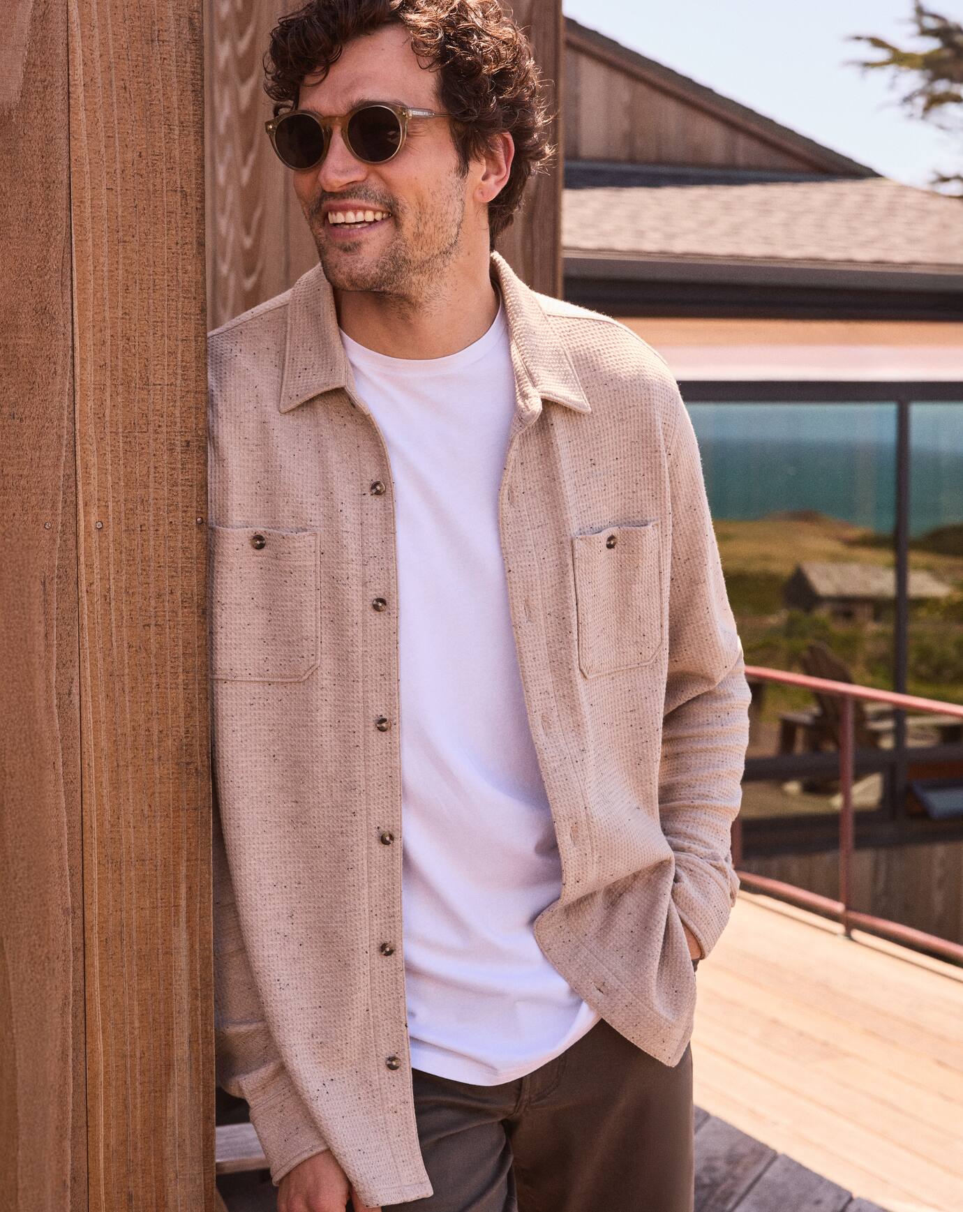 Oxford Tan Travis Mathew Cloud Waffle Shirt Jacket