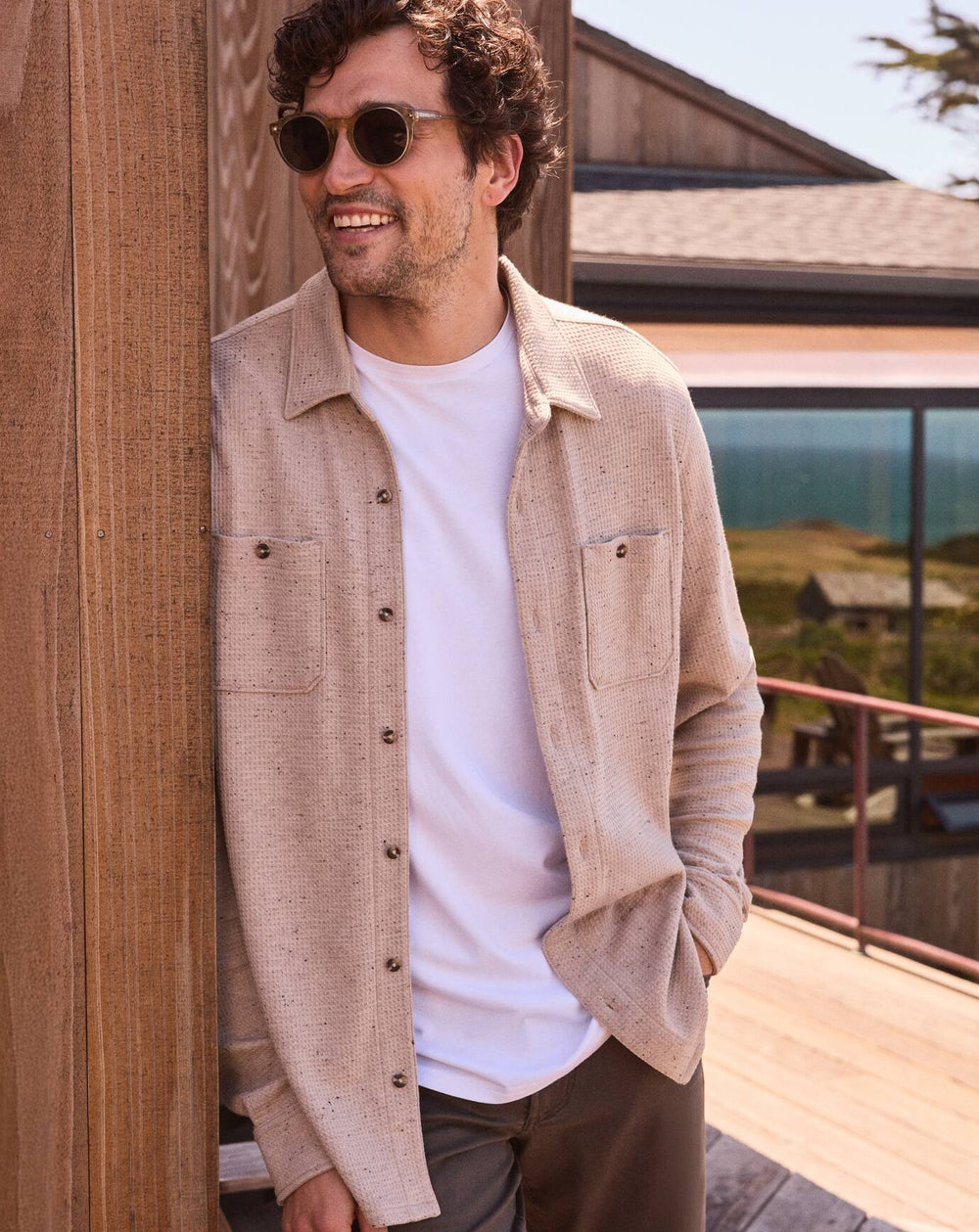 Oxford Tan Travis Mathew Cloud Waffle Shirt Jacket