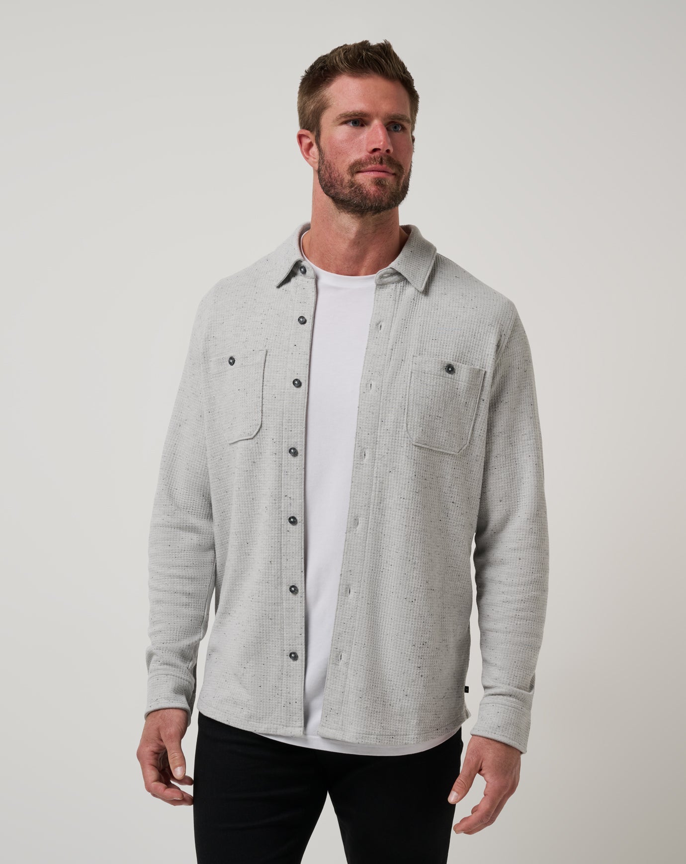 Heather Light Grey Travis Mathew Cloud Waffle Shirt Jacket