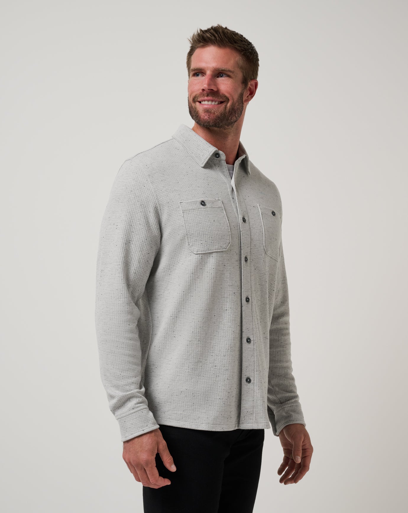 Heather Light Grey Travis Mathew Cloud Waffle Shirt Jacket