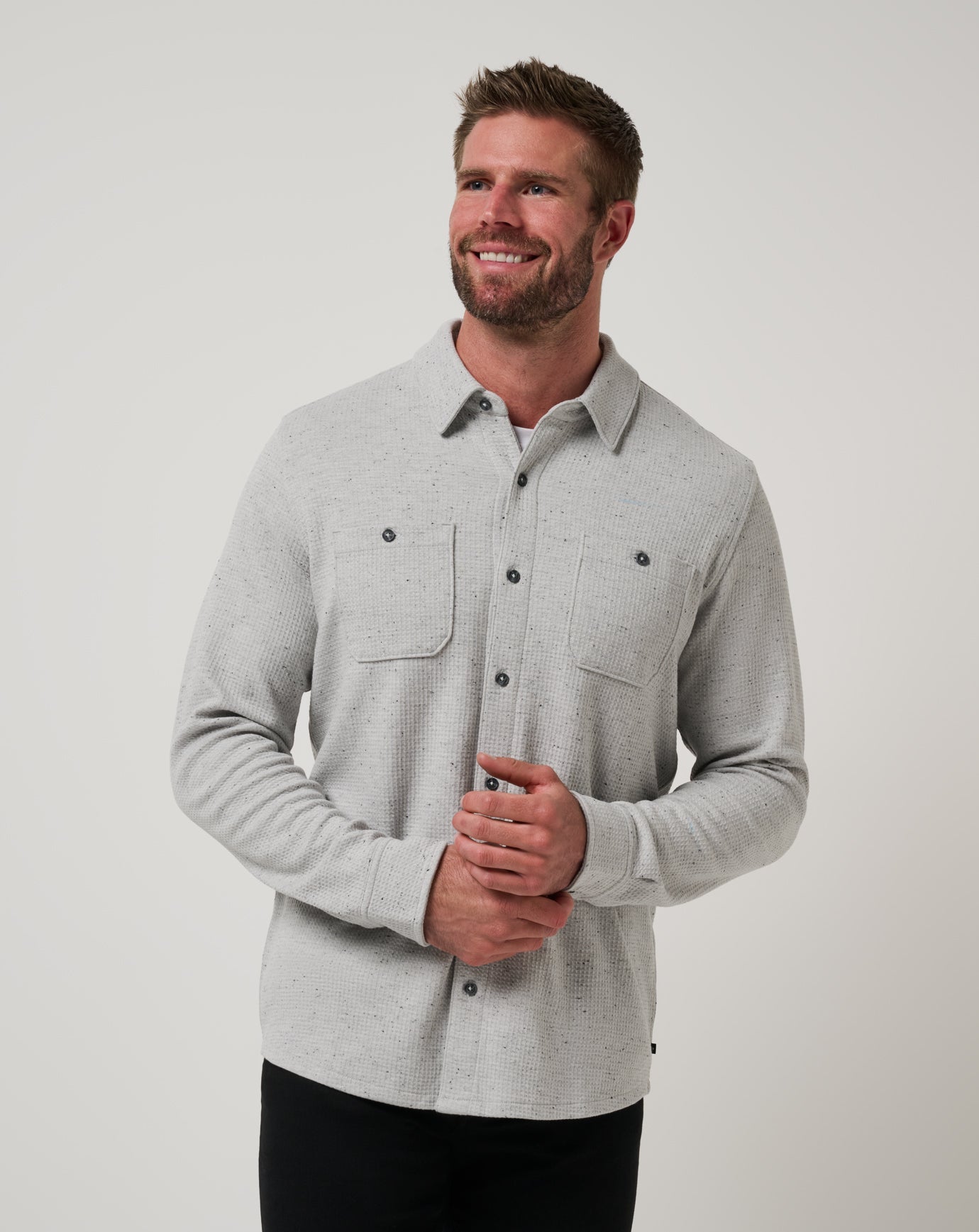 Heather Light Grey Travis Mathew Cloud Waffle Shirt Jacket